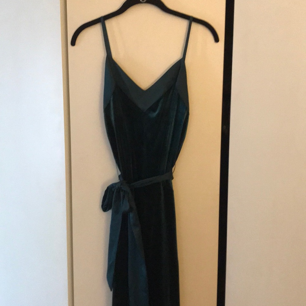 Green velvet midi dress